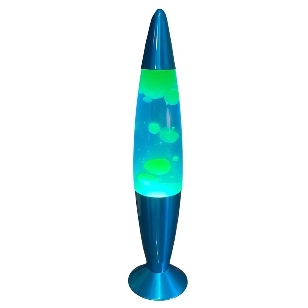 Retro Y2k 17 Inch Lava Lamp Blue Liquid Yellow Wax Chrome Blue Base Rocket‎